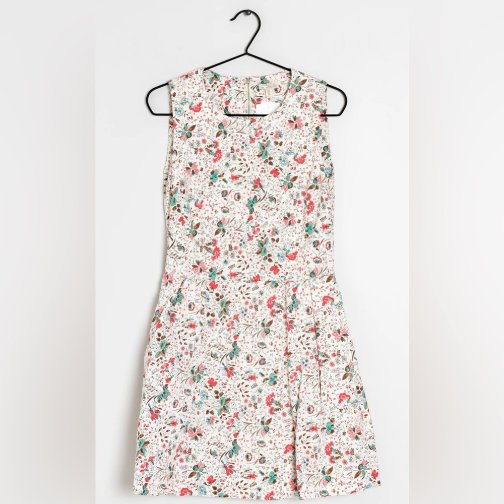 Cotton Blend GAP White Pink Floral Fit & Flare Dress Pockets Zipper Back